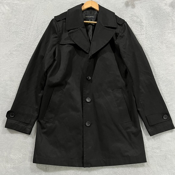 Banana Republic Trench Coat Jacket Men's Medium Black Rain‎ Coat Career Preppy